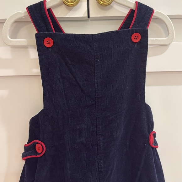 Bella Bliss Navy Blue Corduroy Longalls with Red Accents and Criss Cross Back 3T - Picture 3 of 8